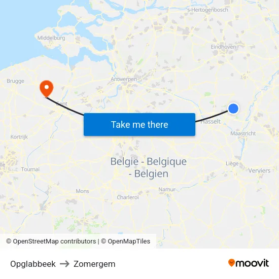 Opglabbeek to Zomergem map