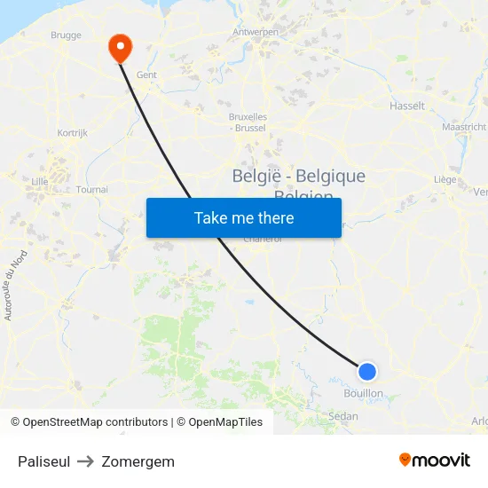 Paliseul to Zomergem map