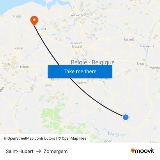Saint-Hubert to Zomergem map