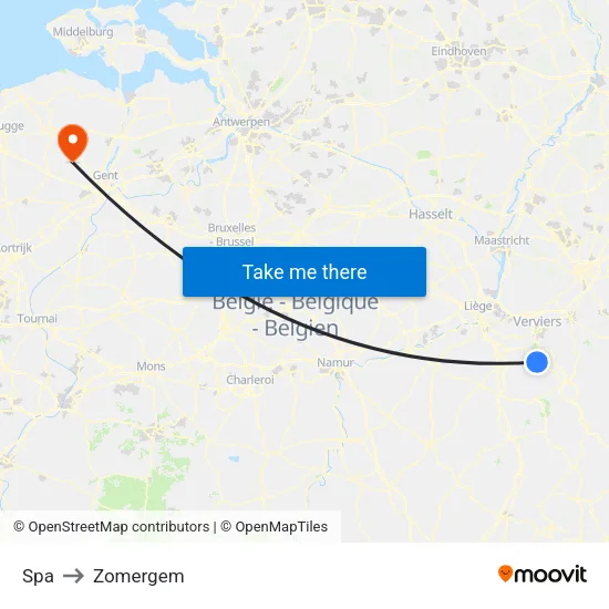 Spa to Zomergem map