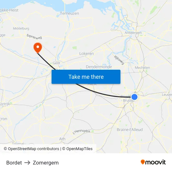 Bordet to Zomergem map
