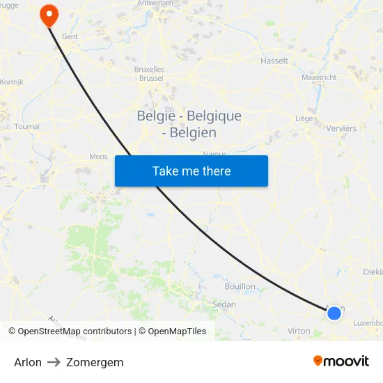Arlon to Zomergem map