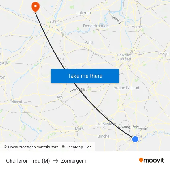 Charleroi Tirou (M) to Zomergem map