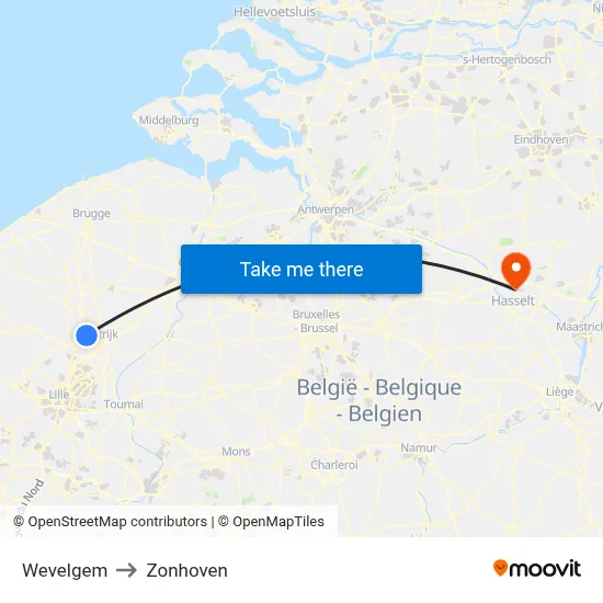 Wevelgem to Zonhoven map