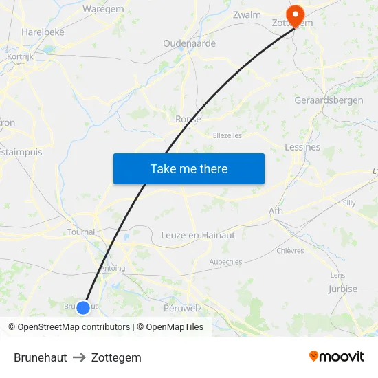Brunehaut to Zottegem map
