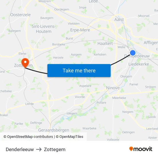 Denderleeuw to Zottegem map