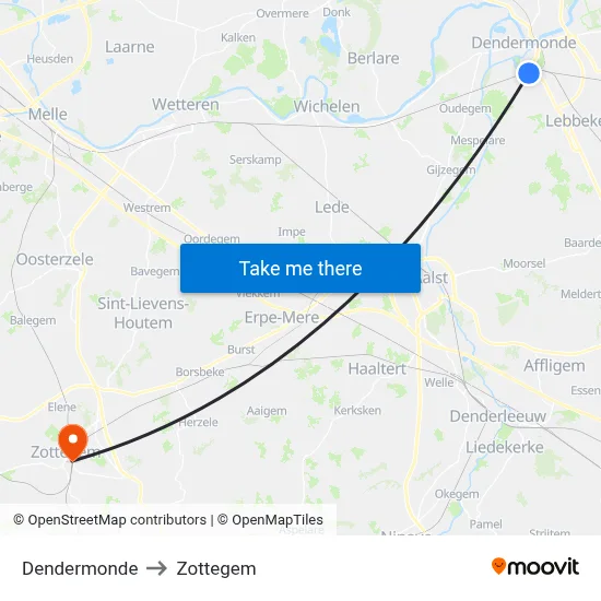 Dendermonde to Zottegem map