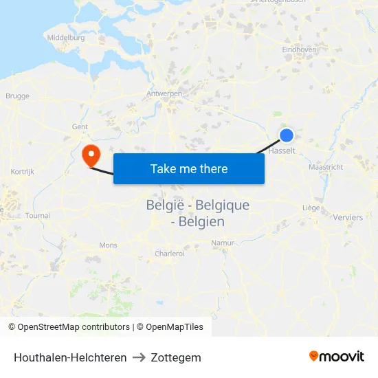 Houthalen-Helchteren to Zottegem map