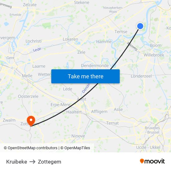 Kruibeke to Zottegem map