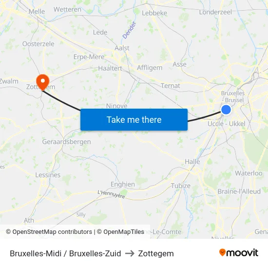 Bruxelles-Midi / Bruxelles-Zuid to Zottegem map