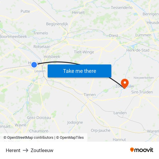 Herent to Zoutleeuw map