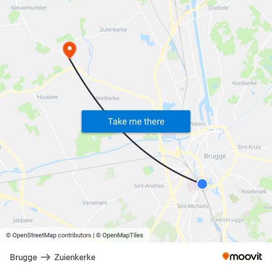 Brugge to Zuienkerke map