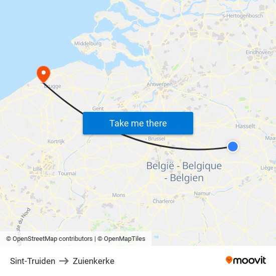 Sint-Truiden to Zuienkerke map