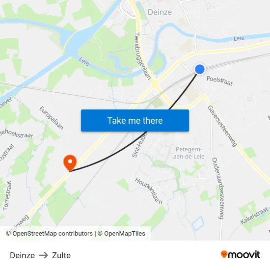 Deinze to Zulte map