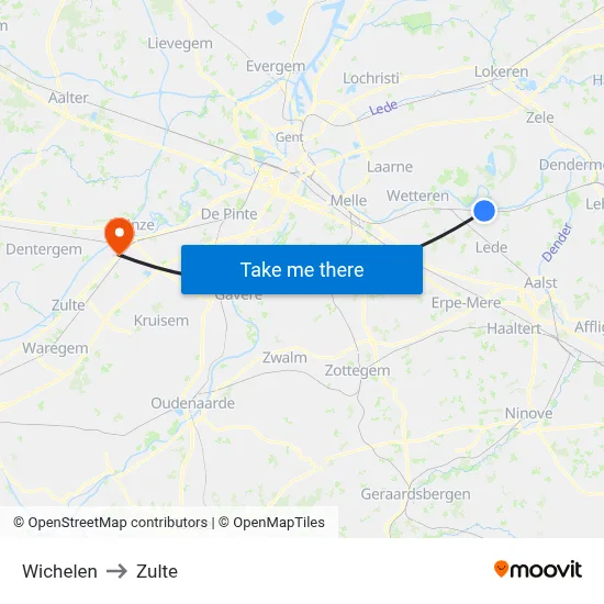 Wichelen to Zulte map