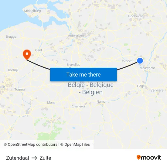 Zutendaal to Zulte map