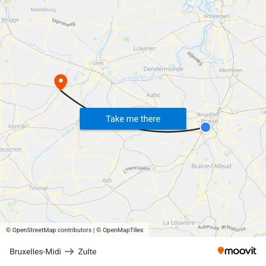 Bruxelles-Midi to Zulte map