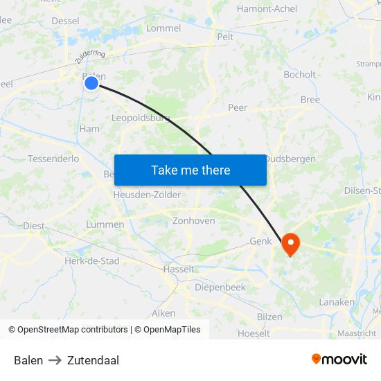 Balen to Zutendaal map