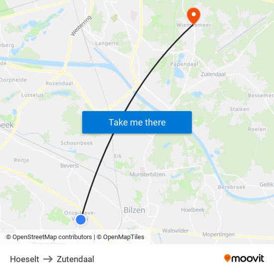 Hoeselt to Zutendaal map