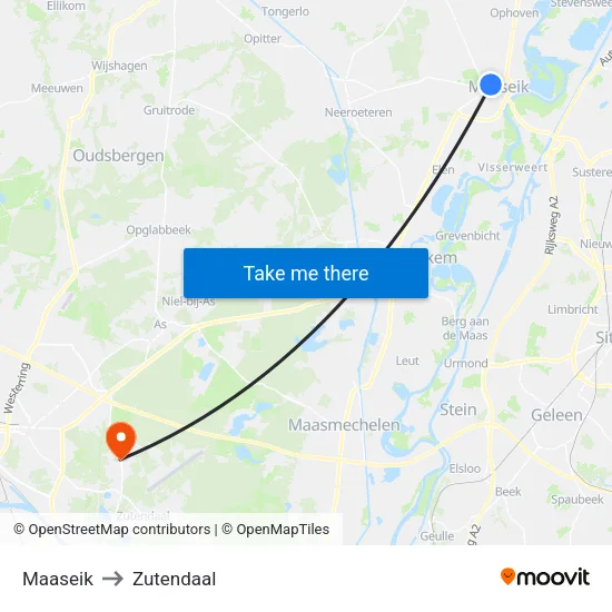 Maaseik to Zutendaal map