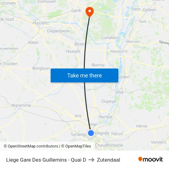 Liege Gare Des Guillemins - Quai D to Zutendaal map