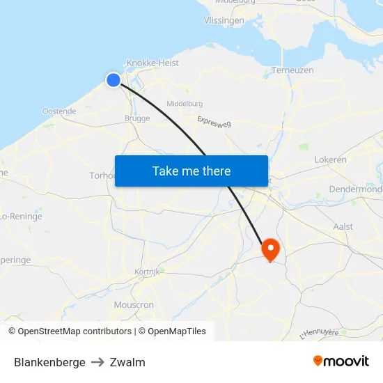 Blankenberge to Zwalm map