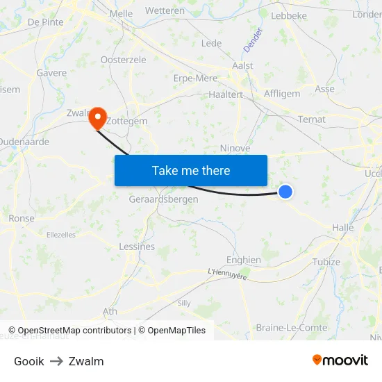 Gooik to Zwalm map
