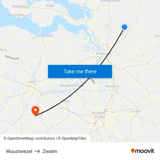 Wuustwezel to Zwalm map