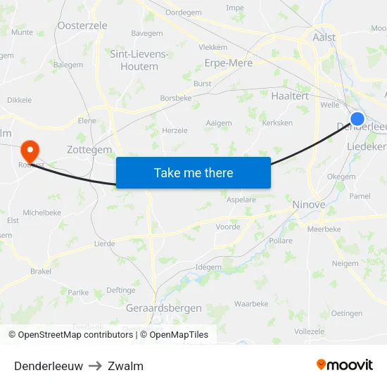 Denderleeuw to Zwalm map