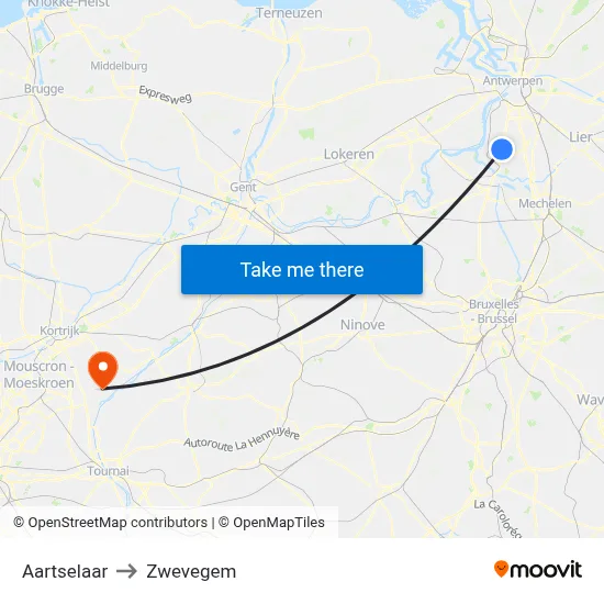 Aartselaar to Zwevegem map