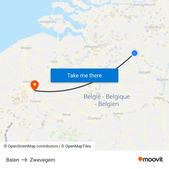 Balen to Zwevegem map