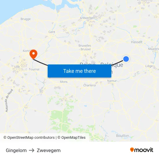 Gingelom to Zwevegem map