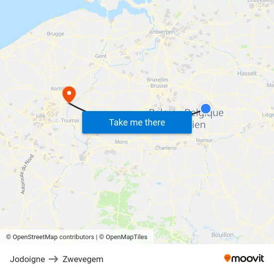 Jodoigne to Zwevegem map