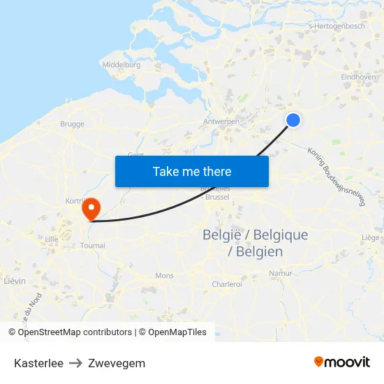 Kasterlee to Zwevegem map