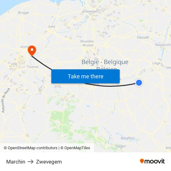 Marchin to Zwevegem map
