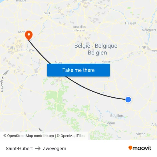 Saint-Hubert to Zwevegem map