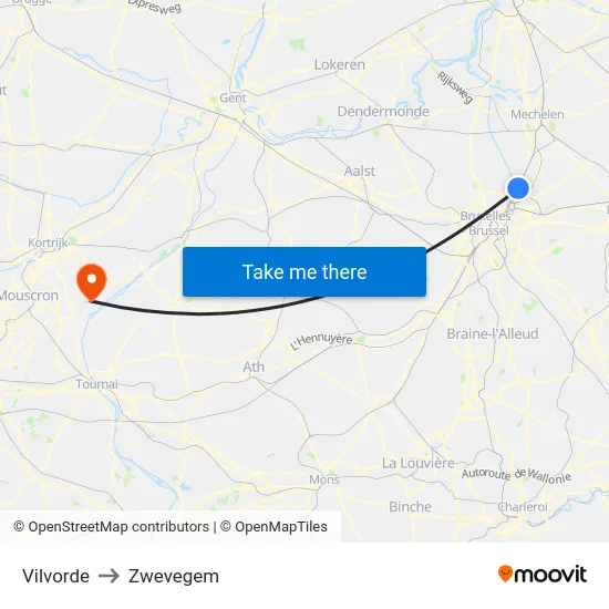 Vilvorde to Zwevegem map