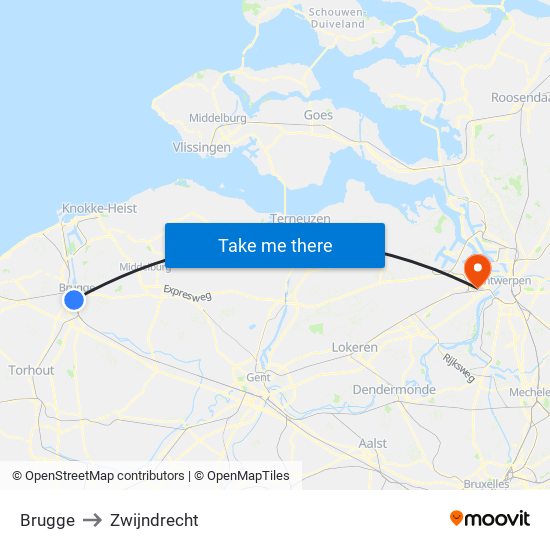 Brugge to Zwijndrecht map