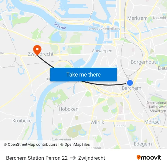 Berchem Station Perron 22 to Zwijndrecht map