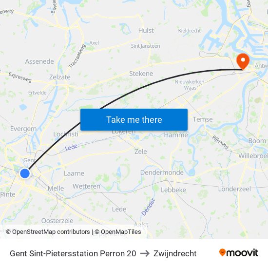 Gent Sint-Pietersstation Perron 20 to Zwijndrecht map