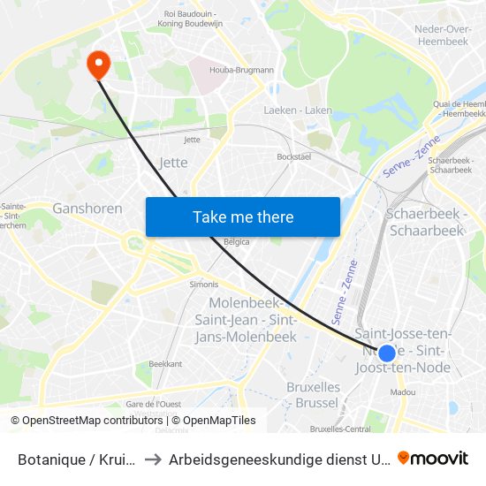 Botanique / Kruidtuin to Arbeidsgeneeskundige dienst UzBrussl map