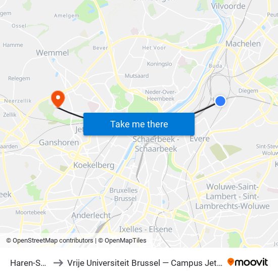 Haren-Sud to Vrije Universiteit Brussel — Campus Jette map