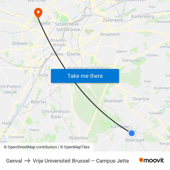 Genval to Vrije Universiteit Brussel — Campus Jette map