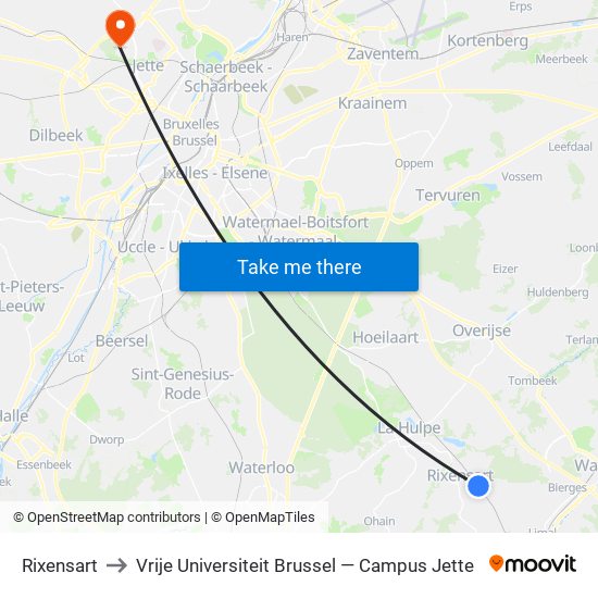 Rixensart to Vrije Universiteit Brussel — Campus Jette map