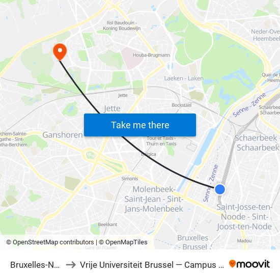 Bruxelles-Nord to Vrije Universiteit Brussel — Campus Jette map