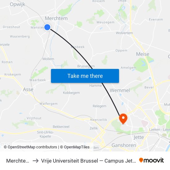 Merchtem to Vrije Universiteit Brussel — Campus Jette map