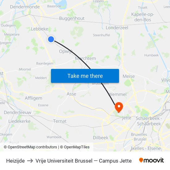 Heizijde to Vrije Universiteit Brussel — Campus Jette map