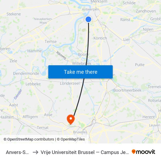 Anvers-Sud to Vrije Universiteit Brussel — Campus Jette map