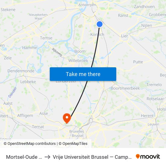 Mortsel-Oude God to Vrije Universiteit Brussel — Campus Jette map