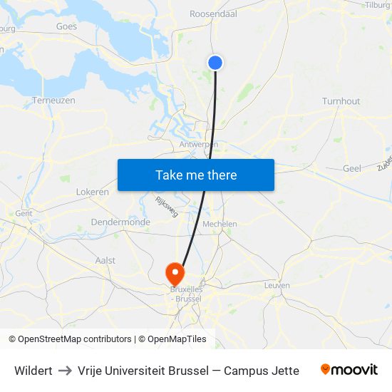 Wildert to Vrije Universiteit Brussel — Campus Jette map